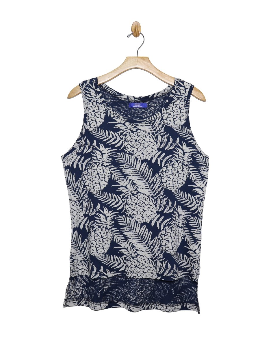 Navy Blue Graphic Tank Top